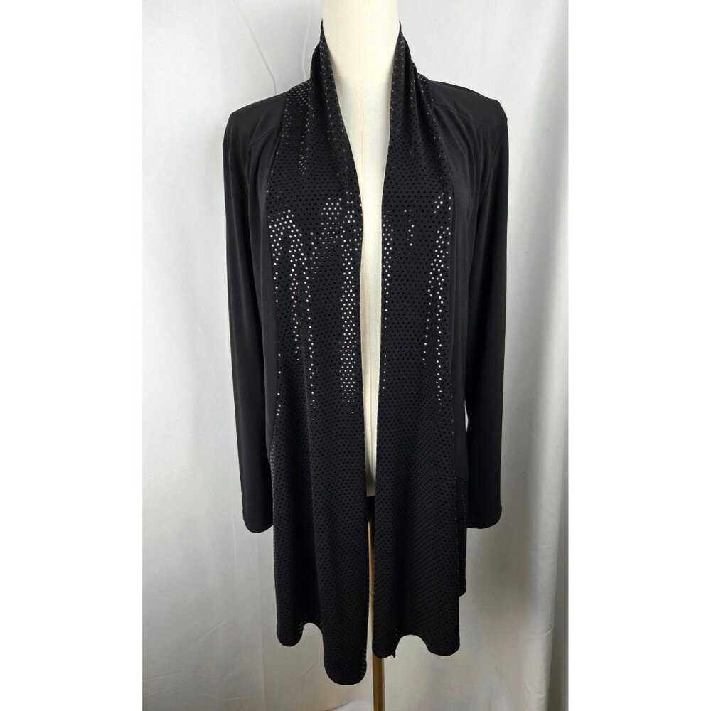 Clara Sunwoo Open Front Long Cardigan Sz Large Shawl Sequin Collar Formal Office
